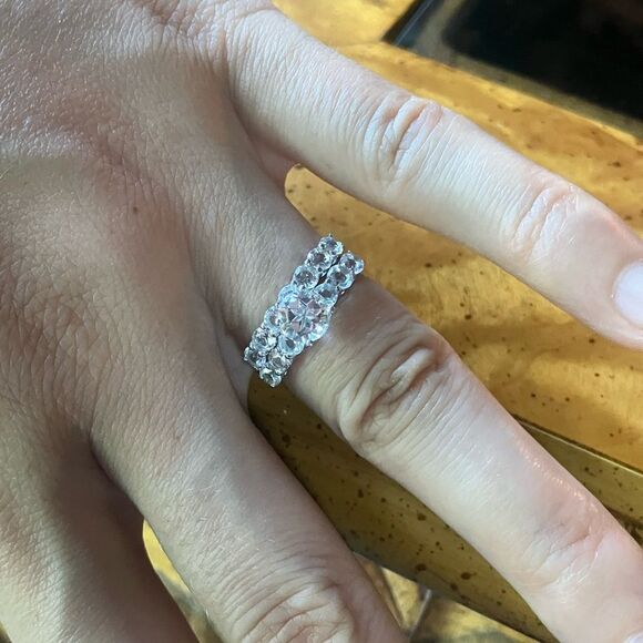 Natural White Topaz Sterling Silver Ring Set Size 6 - Picture 4 of 9